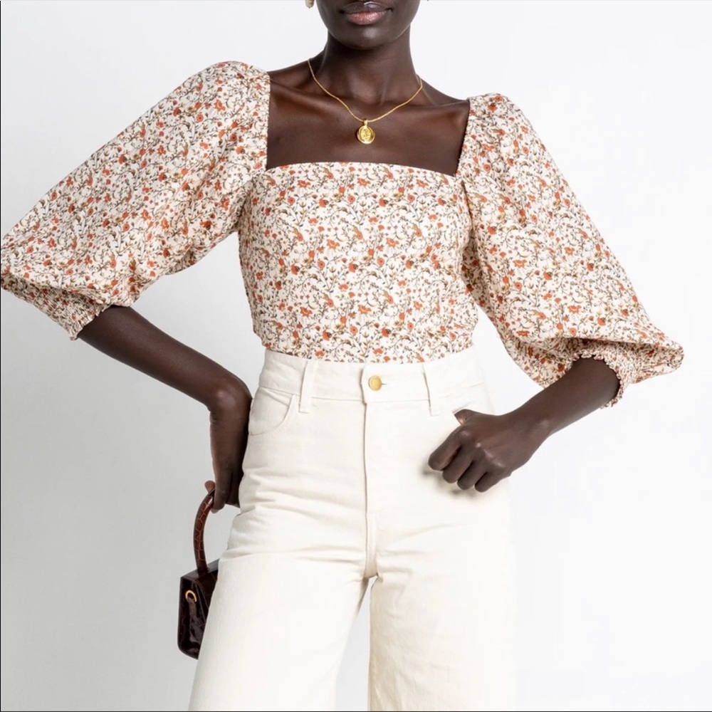 O.P.T. Fall Floral Print Gisele Blouse Top With Long Puff Sleeve Size Small NWT